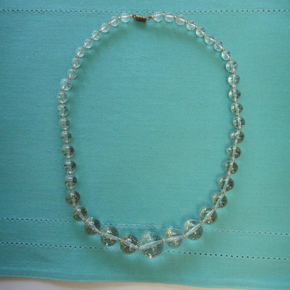 Vintage Graduated Clear Lucite Acrylic Round Bead Necklace Gold  26 " - Picture 4 of 7